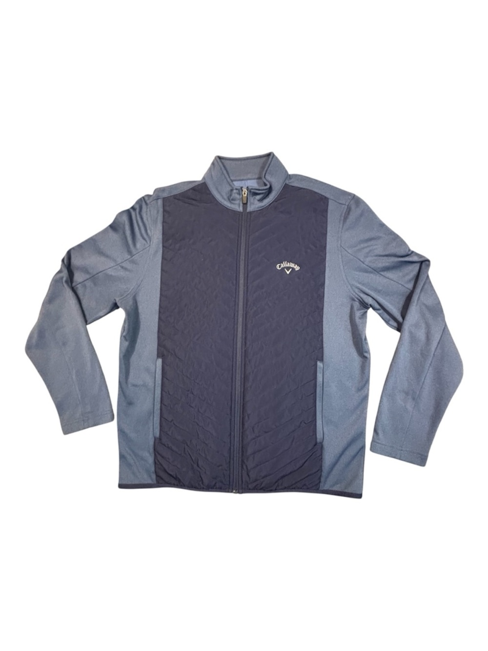 Callaway Golf Jacket Mens M Blue Quilted Hybrid Full Zip Fleece Softshell Fleece